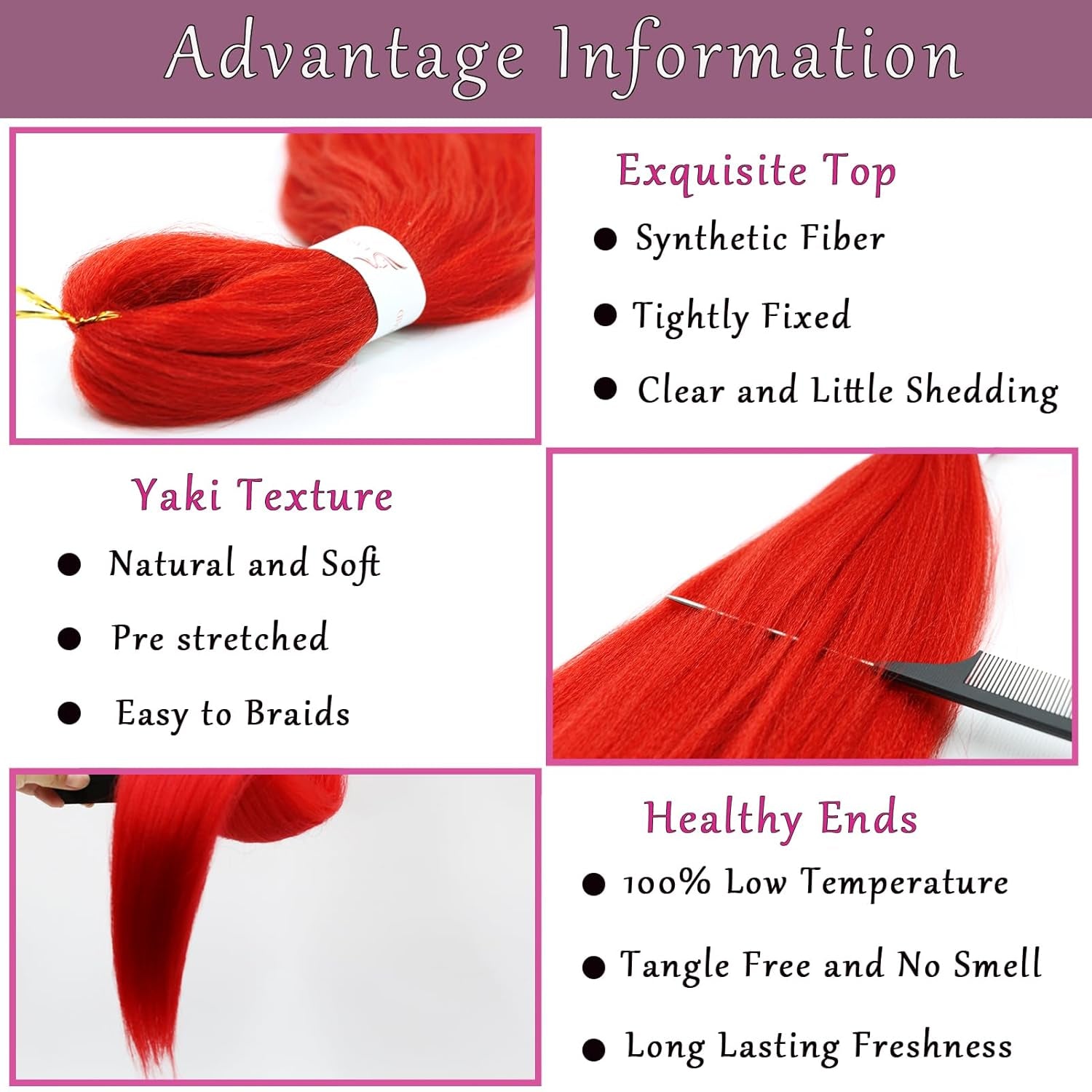 Red Braiding Hair Pre Stretched 26 Inch 2 Pack Pre Stretched Braiding Hair Long Straight Kanekalon Braiding Hair Soft Yaki Synthetic Braids Hair Extensions