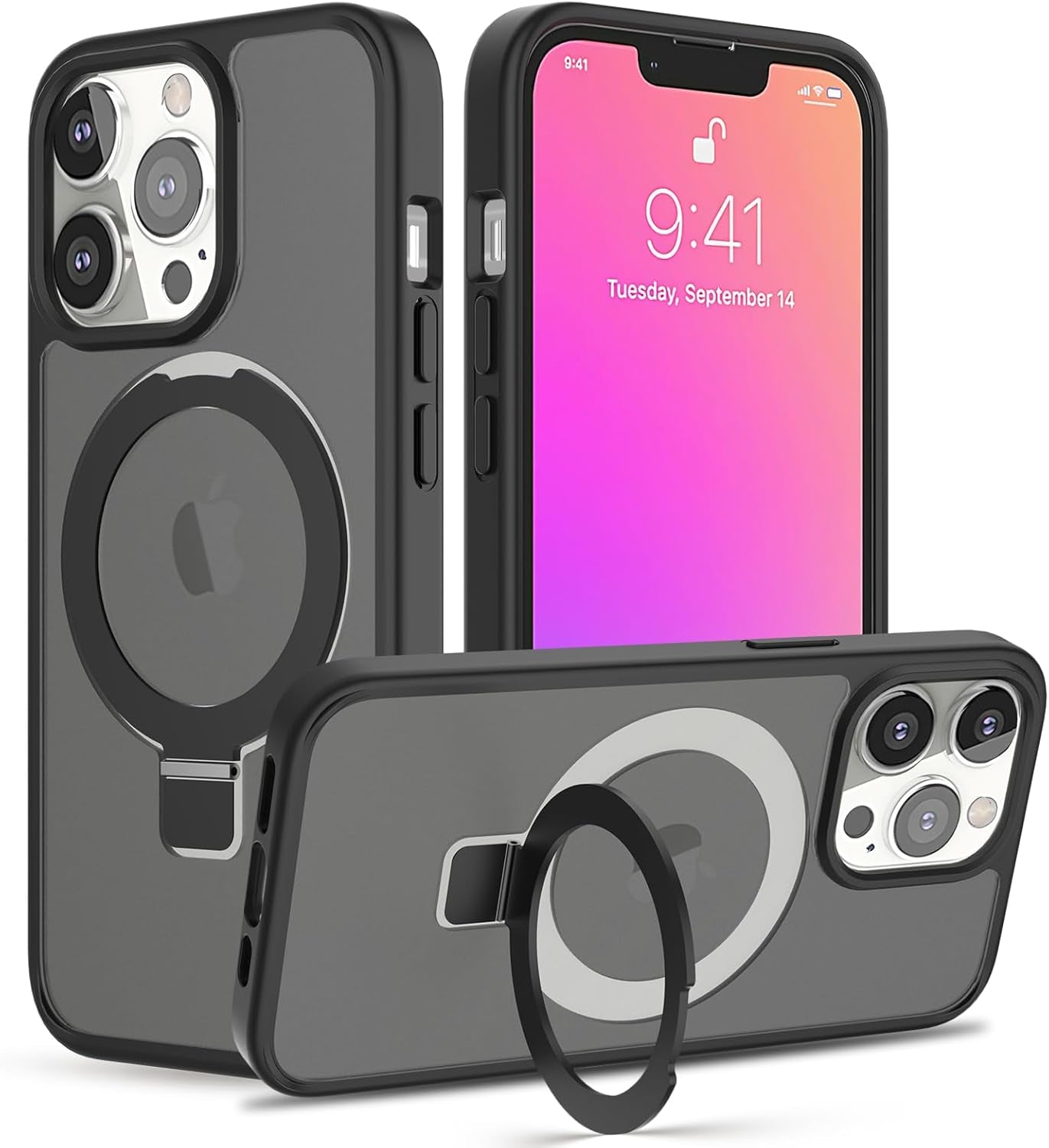 2025 New Magnetic for Iphone 16E Case,Compatible with Magsafe,Military Grade Drop Tested, Shockproof Matte Translucent Hard Back Slim Protective Case.Black Magnetic Circle.