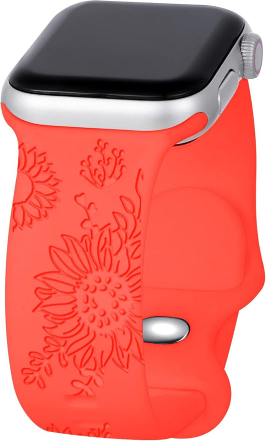Compatible with Watch Bands 38Mm 40Mm 41Mm 42Mm 44Mm 45Mm,Unique Flower Engraved Watch Band for Watch Series 7 6 5 4 3 2 1 SE Women Men