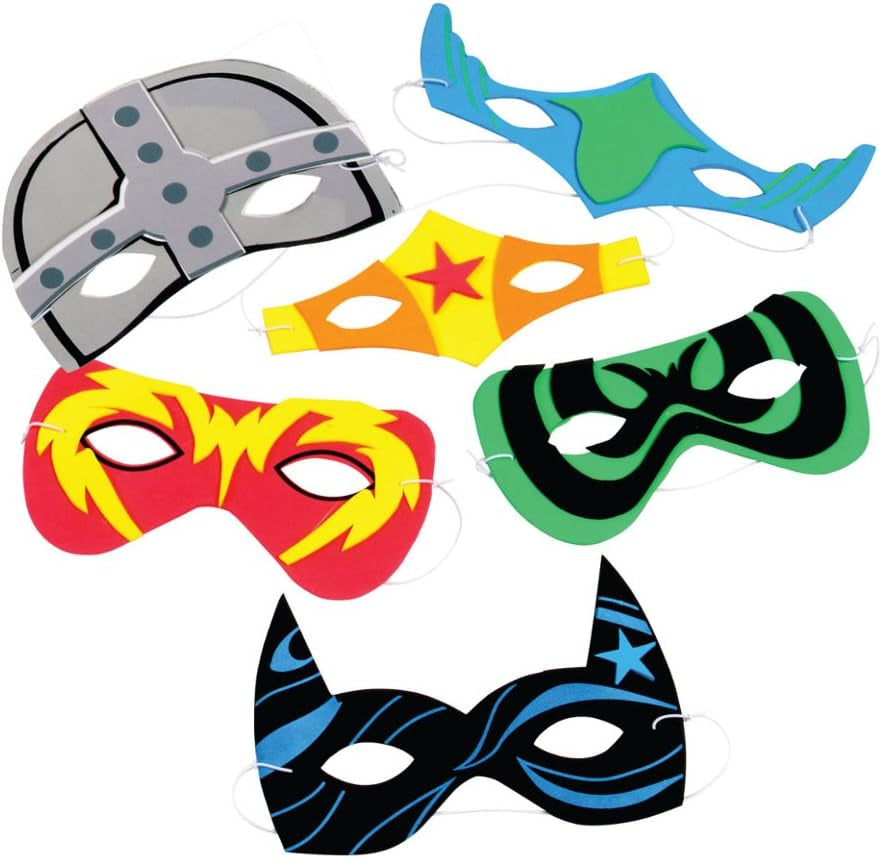 Child'S Pack of 12 Superhero Super Hero Face Masks Costume Accessory Set