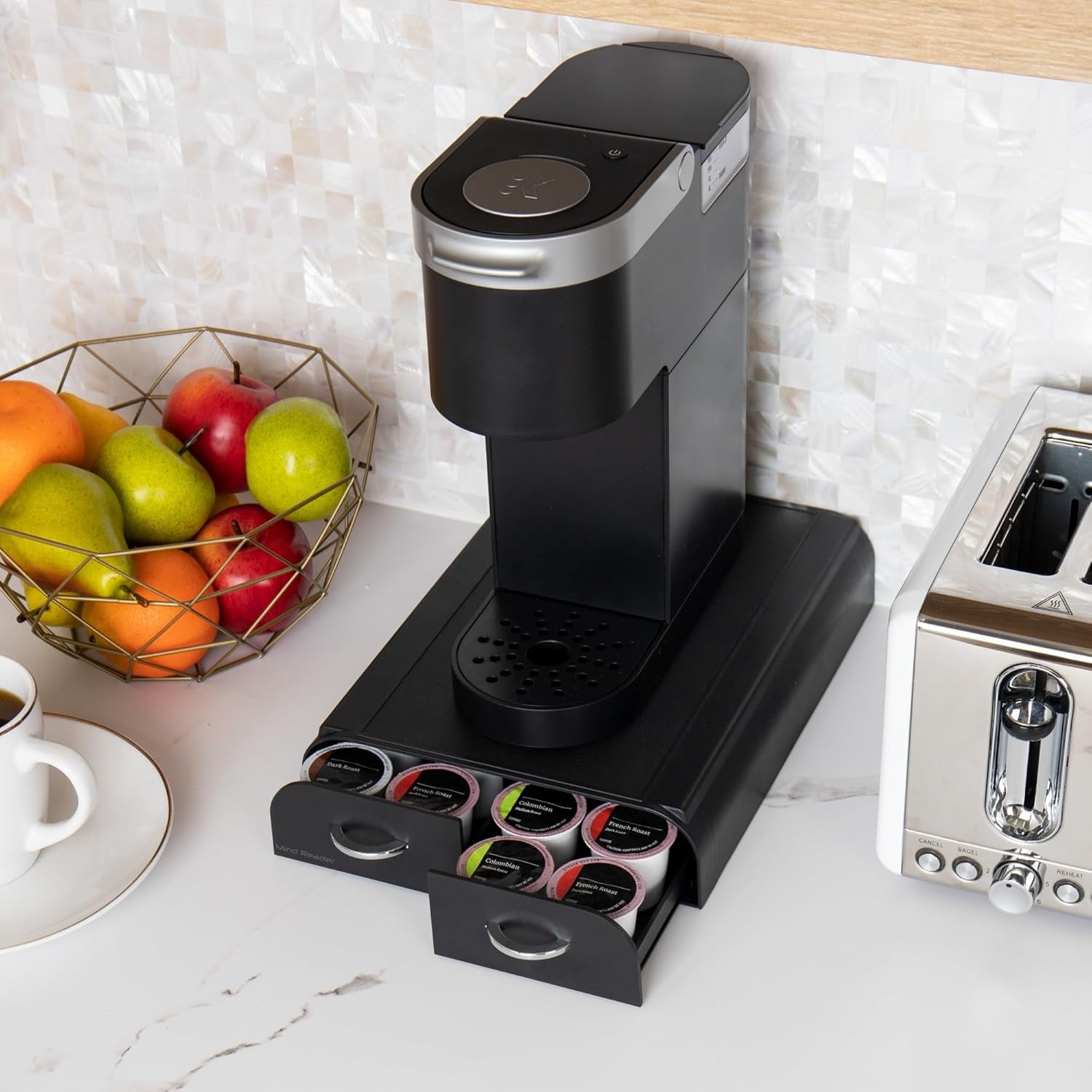 Single Serve Pod Organizer, 2 Drawers, 24 Pod Capacity, Keurig Mini Compatible, 9.5"L X 12.25"W X 2.5"H, Black