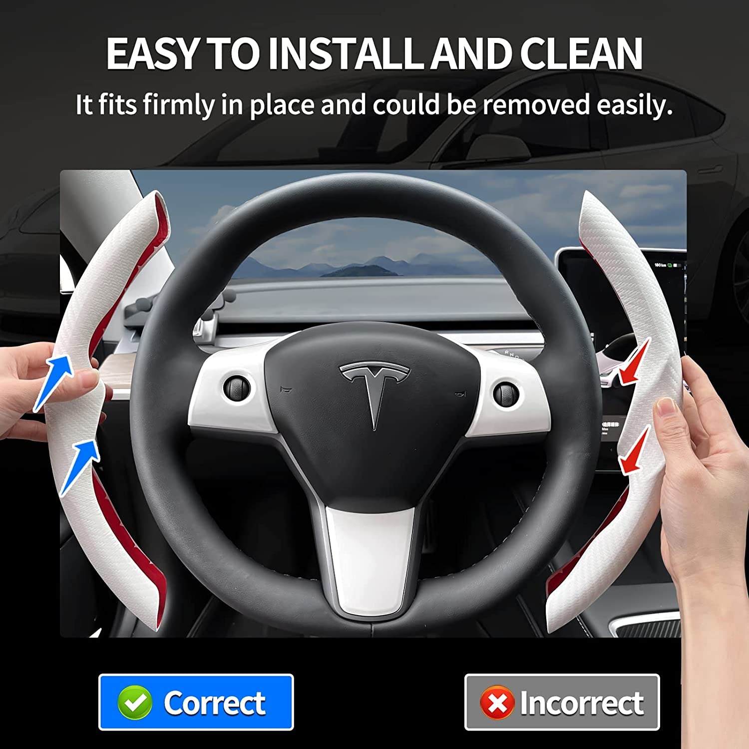 Tesla Model 3 / Y Steering Wheel Cover, Carbon Fiber Tesla Steering Wheel Protector Cover & ABS Steering Wheel Wrap Kit for 2016-2024 Tesla Model 3 / Y Accessories White, Gifts for Tesla Owners