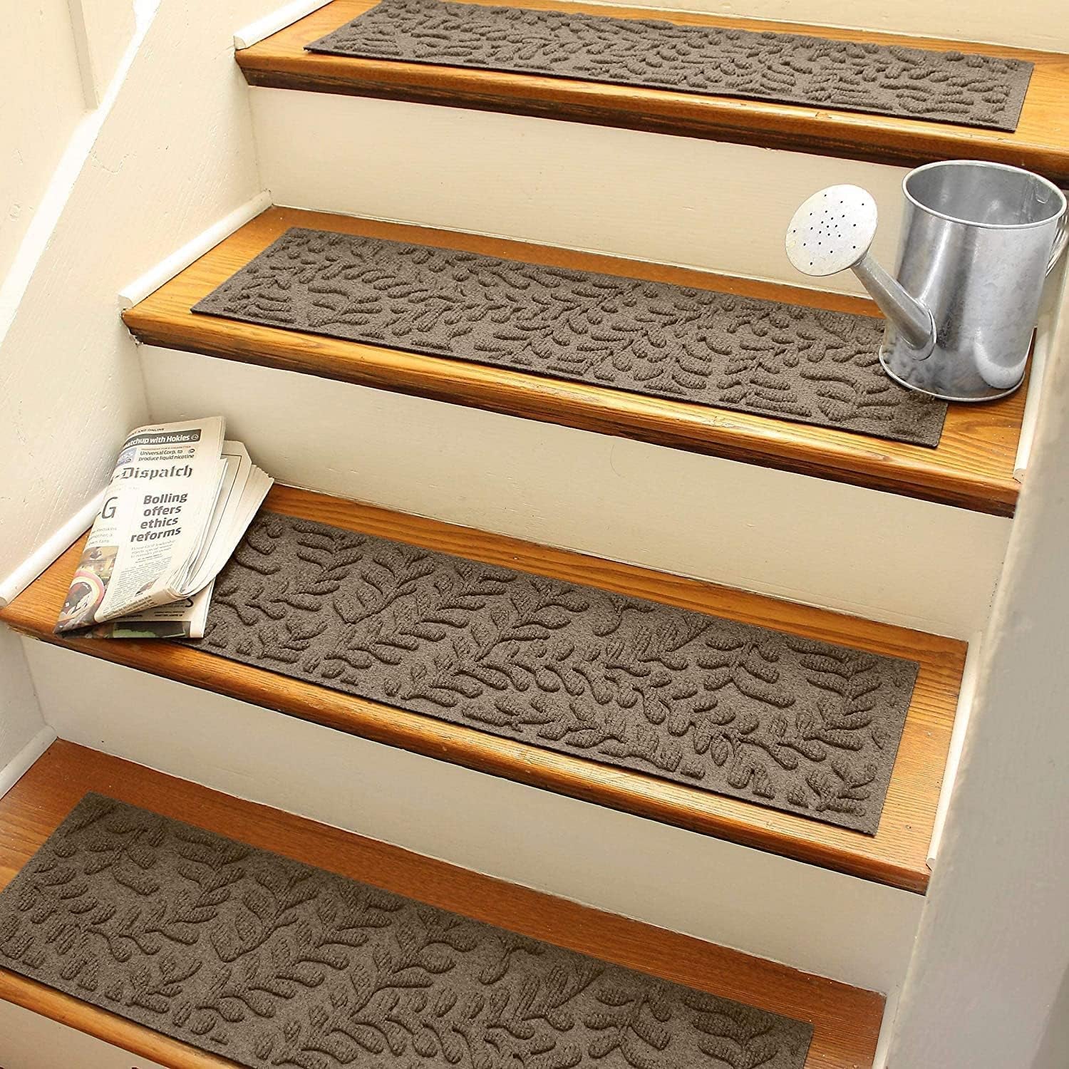 Waterhog Stair Treads, Set of 4, 8-1/2 X 30 Inches, Made in USA, Durable and Decorative Floor Covering, Indoor/Outdoor, Water-Trapping, Boxwood Collection, Khaki/Camel