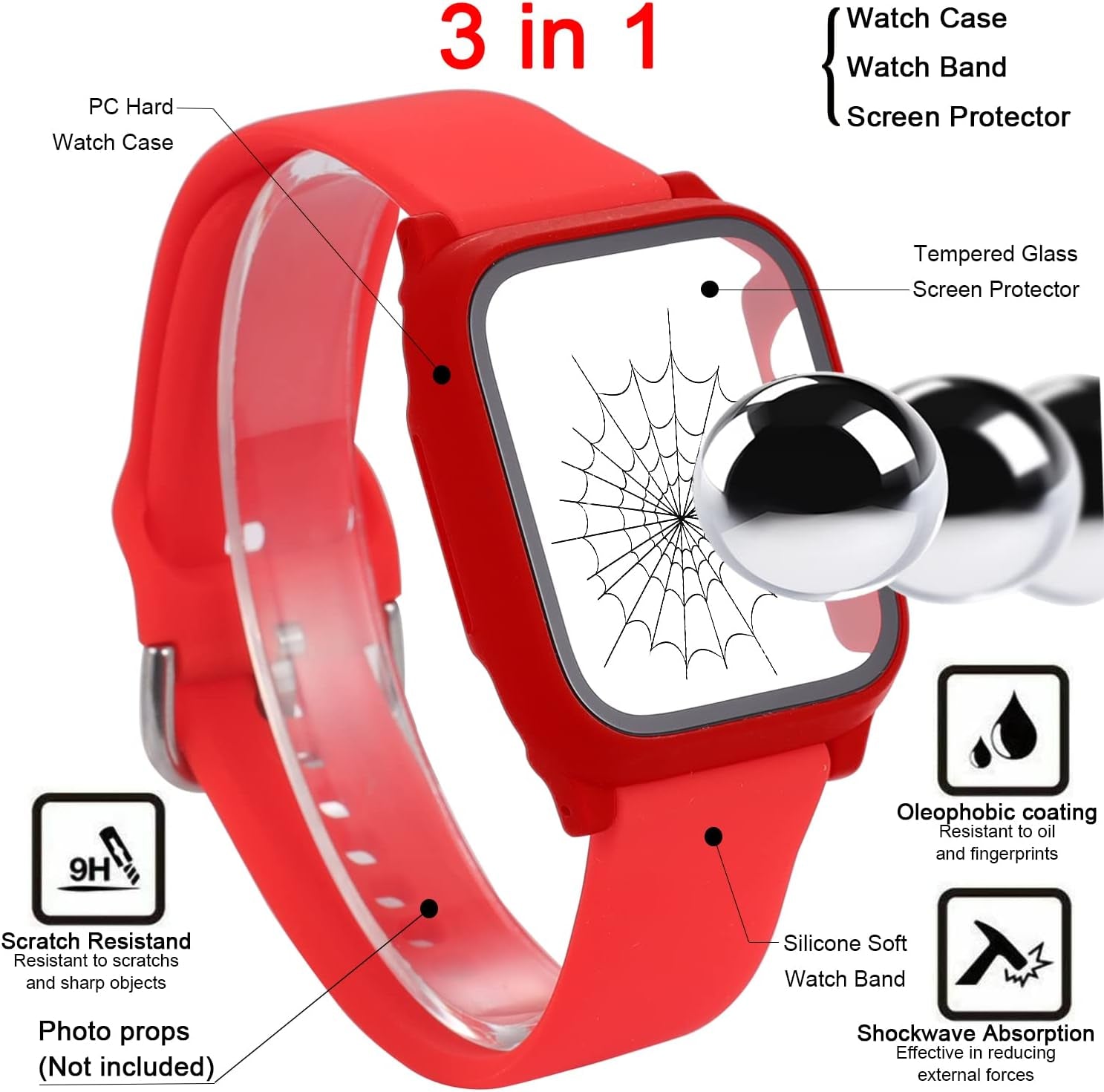 3 in 1 Silicone Band for Apple Watch 41Mm Case Built-In Tempered Glass Screen Protector,Silicone Silky Soft Wrist Staps with Screen Face Cover for Iwatch Series 7 8 9