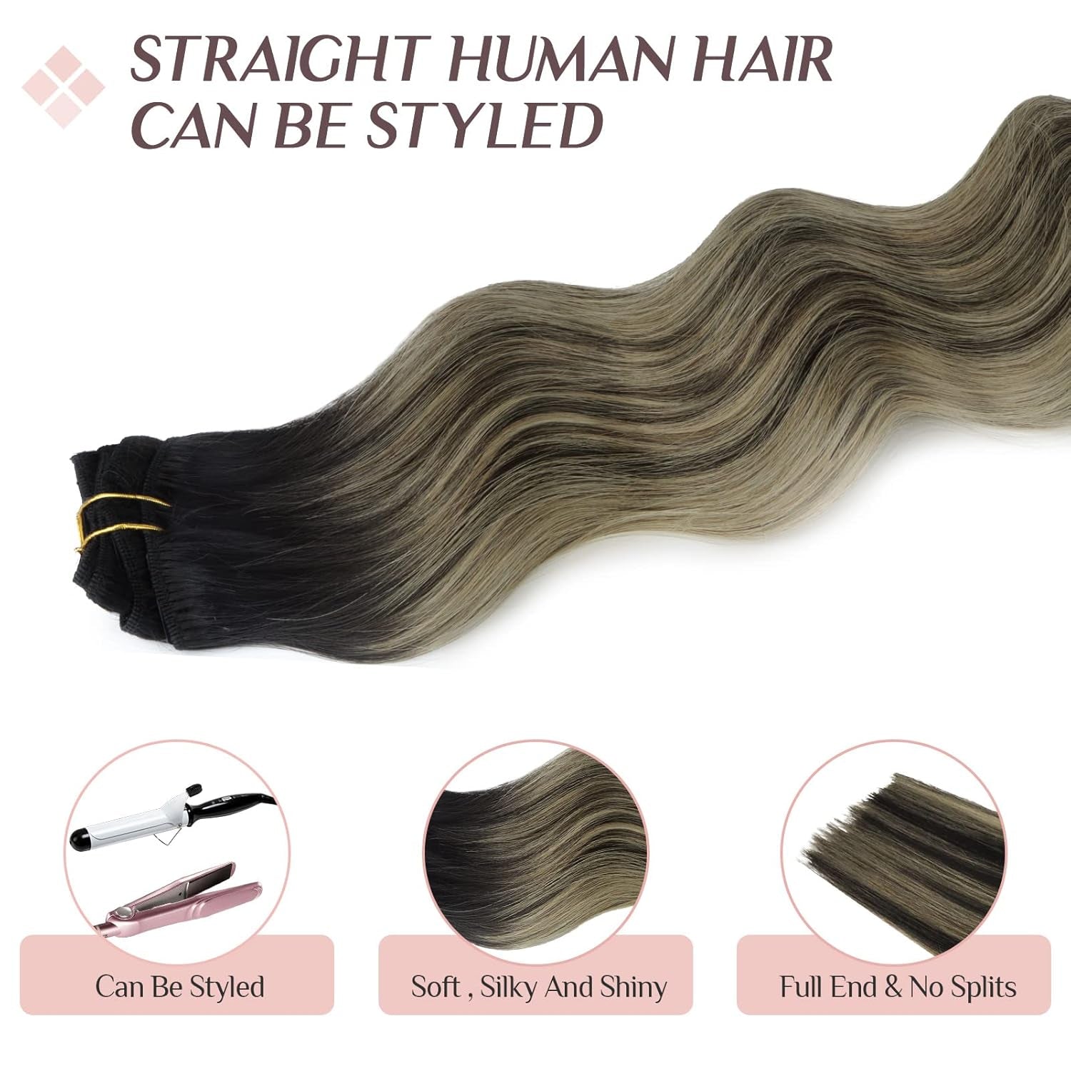 Hair Extensions Clip in Human Hair, 7 Pcs Balayage Natural Black to Light Blonde Hair Extensions, 80G 12 Inch Real Hair Extensions Clip in Human Hair Natural Straight Hair Extensions
