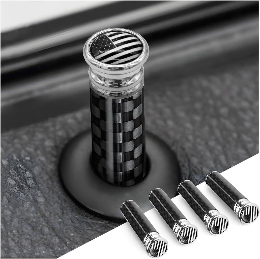 4PCS Car Door Lock Knobs, American Flag Carbon Fiber Door Lock Pin Cover, Decorative Modification Door Lock Bolt Pin Cover, Auto Accessories Universal for SUV, Truck, Van (Red Flag) TRUCK DRIVER