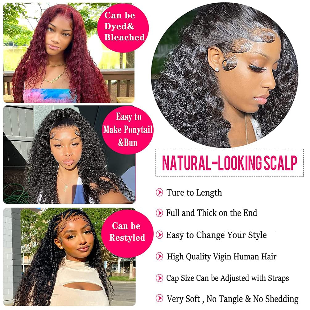 Deep Wave Human Hair 4 Bundles (22 24 26 28) 12A 100% Unprocessed Brazilian Virgin Remy Deep Curly Weave Human Hair Bundles Hair Weft Extensions Natural Black for Black Women