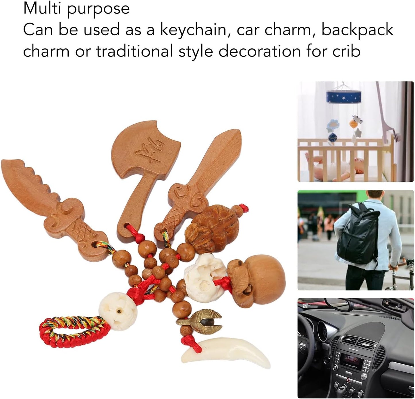 Peach Wood Sword Axe Pendant, Wood Carving Hanging Ornaments Good Luck Amulet for Wealth Success Home Office