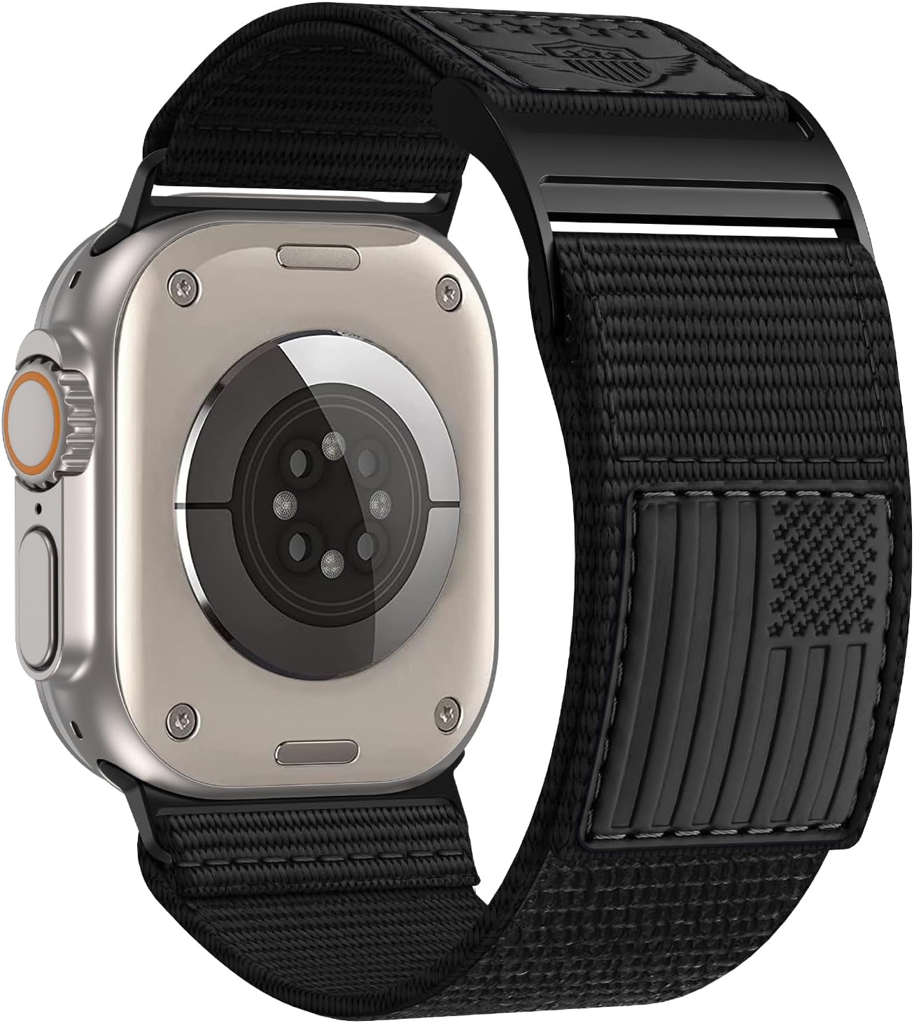 Rugged Nylon Band for Apple Watch Ultra Band 49Mm 45Mm 44Mm 42Mm,Soft Sport Loop Adjustable Wristbands Replacement Strap for Apple Watch Band Iwatch Ultra Series 8/7/Se/6/5/4/3/2/1,Leather Flag Black