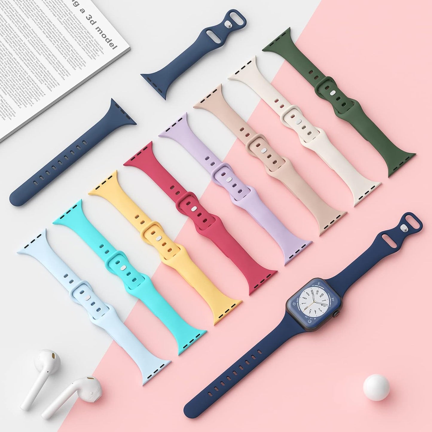 Sport Slim Silicone Bands Compatible for Apple Watch Band 38Mm 42Mm 40Mm 44Mm 41Mm 45Mm 49Mm, Thin Soft Narrow Replacement Strap Wristband for Iwatch Series 9/8/7/Se/6/5/4/3/2/1/Ultra Women Men