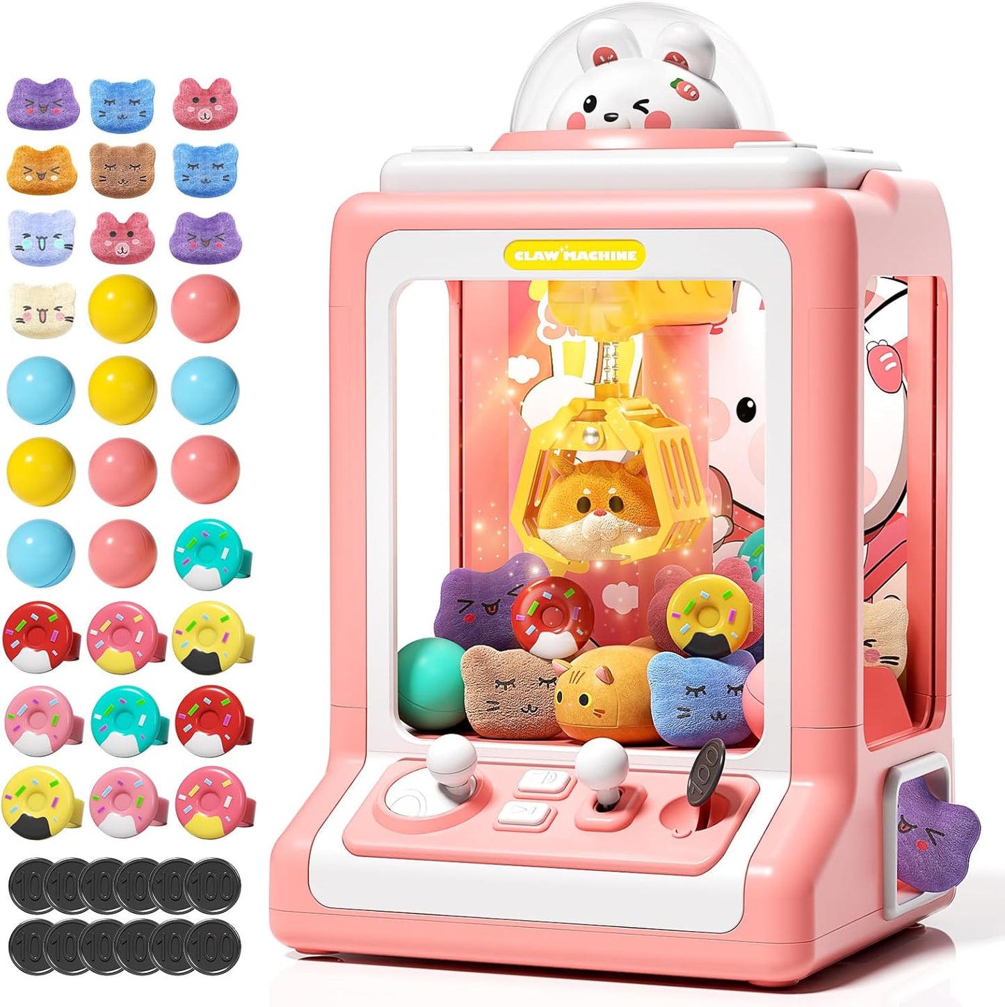 Rabbit Claw Machine for Kids, Mini Vending Machine with Game Coins & Music, Prize Dispenser Toys for Girls and Boys, Electronic Claw Game Machine for Party Birthdays, Includes 30 Mini Toys ZOUSA
