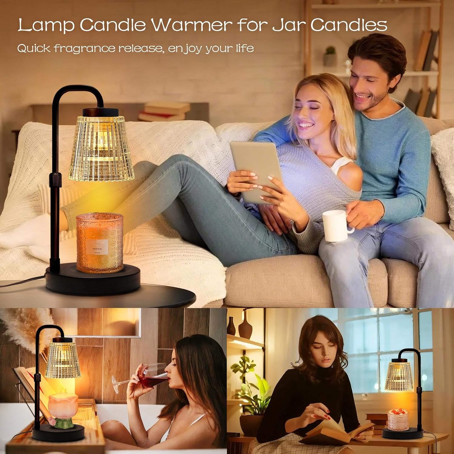 Adjustable Candle Warmer Lamp with Timer: 3 Timing Mode, 35W Safety Anti-Scalding, 4 Level Dimming Guard the Romantic Night - Wax Warmer for Scented Wax for Home Decor Gifts (Transparent)