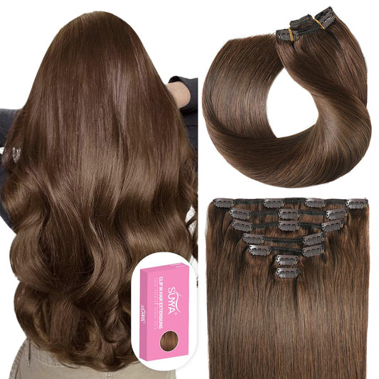 Clip in Hair Extensions Real Human Hair 16 Inch 120G 7Pcs Chocolate Brown Human Hair Extensions Clip Ins Straight Double Weft Hair Extensions Clip Ins(16 Inches #4 Dark Brown)