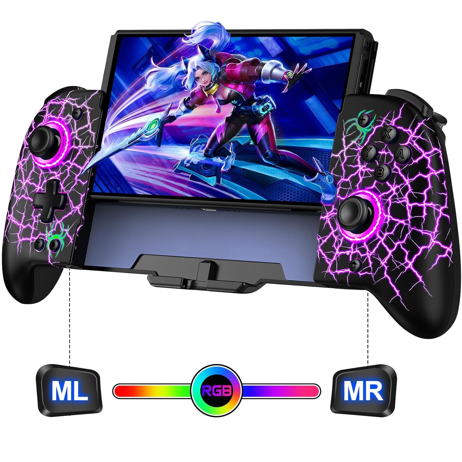 Switch Controllers for Nintendo Switch/Oled Controller, Switch Wireless Pro Controller One-Piece Joypad, Full-Size Ergonomic Handheld Mode Controller with Battery/Rgb/Turbo/Programming(Black)