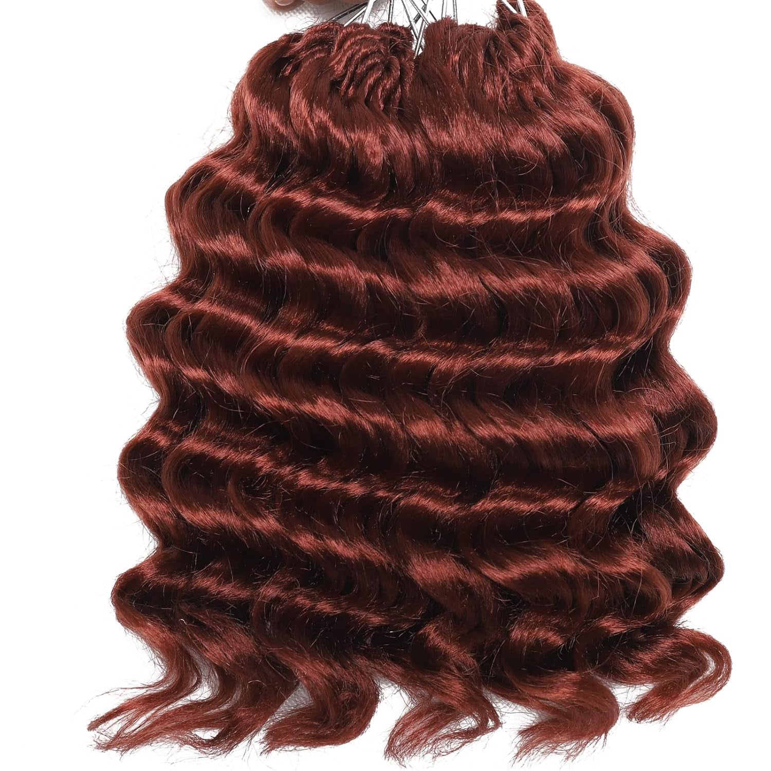 350# Ocean Wave Crochet Hair Pre Looped 9 Inch Ginger Curly Braiding Ocean Wave Hair 7 Packs Copper Red Deep Wave Short Wavy Ocean Wave Crochet Braids Hair Extensions for Women(9Inch (Pack of 7), 350)