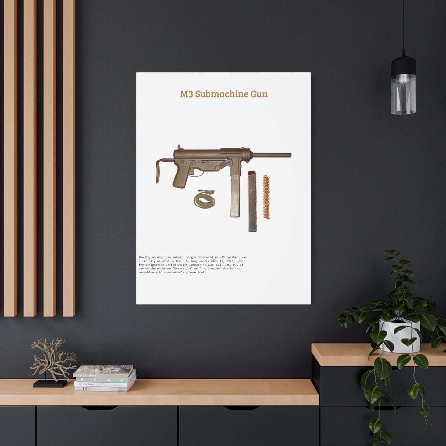 Grease Gun M3 submachine gun Matte Canvas, Stretched, 1.25"