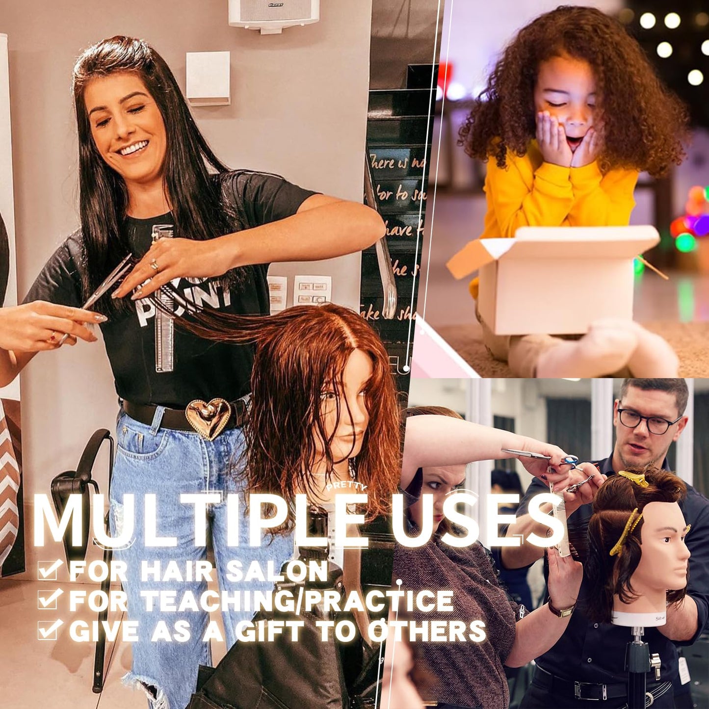 Mannequin Head Human Hair African Mannequin Head with 100% Human Hair Manikin Doll Head for Hair Styling with Cute Appearance and Embed Curly Cosmetology Manican Mannequins Heads with Stand