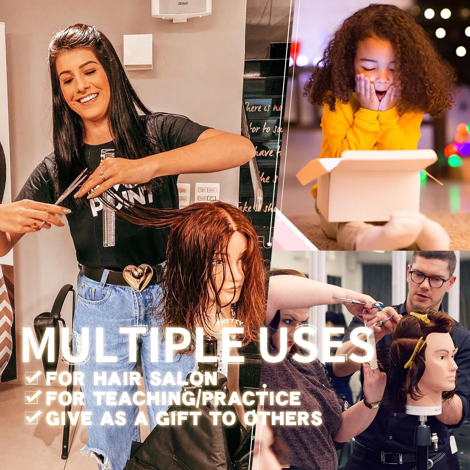 Mannequin Head Human Hair African Mannequin Head with 100% Human Hair Manikin Doll Head for Hair Styling with Cute Appearance and Embed Curly Cosmetology Manican Mannequins Heads with Stand