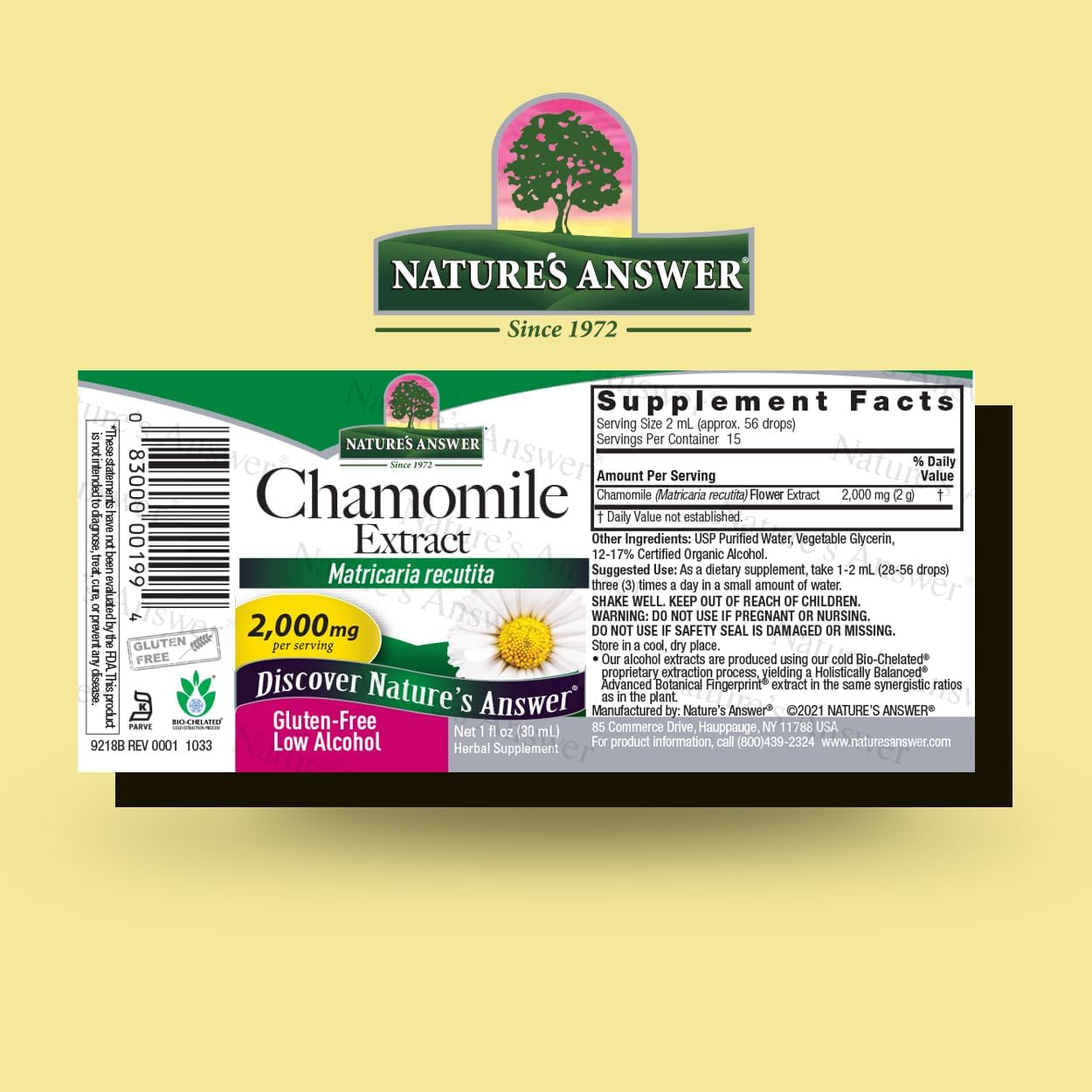 Chamomile Flower with Organic-Alcohol 2000Mg 1Oz Extract | Mood Support | Digestion Support | Gluten-Free, Non-Gmo, Vegan, No Artificial Flavors or Preservatives | Single Count TLBH