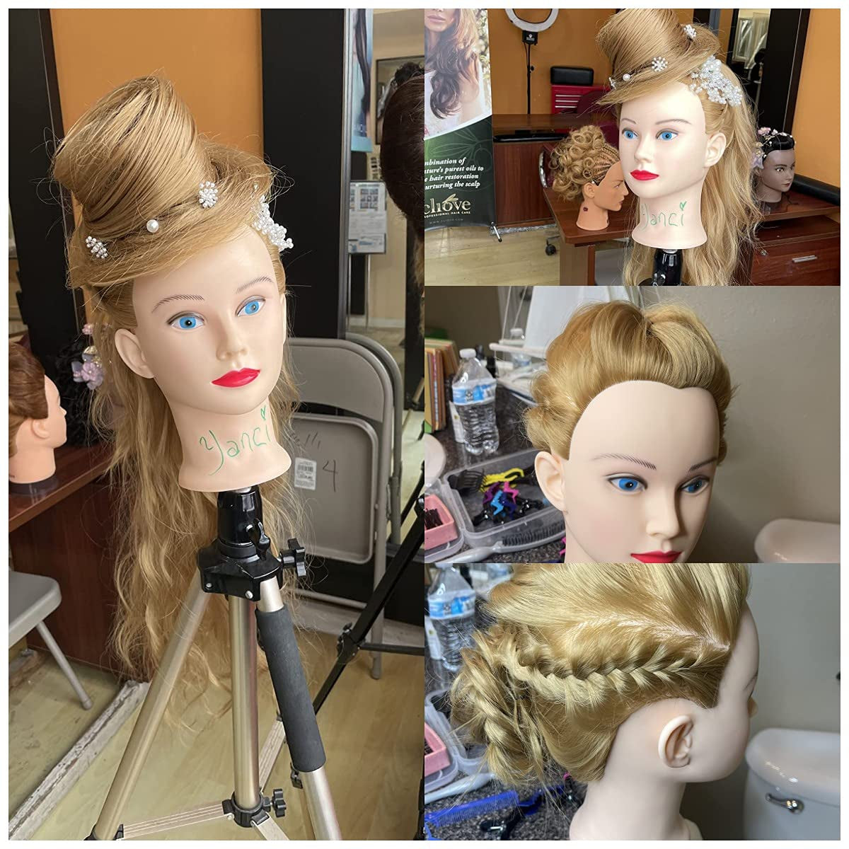 26"-28" Mannequin Head Hair Styling Mannequin Head for Hair Styling and Free Table Stand Training Head Manikin Cosmetology Doll Head with Long Fiber Hair Hairdresser Practice Head for Stylist