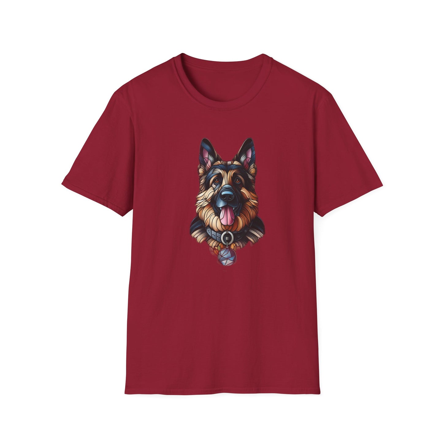 German Shepherd Stained Glass Unisex Softstyle T-Shirt
