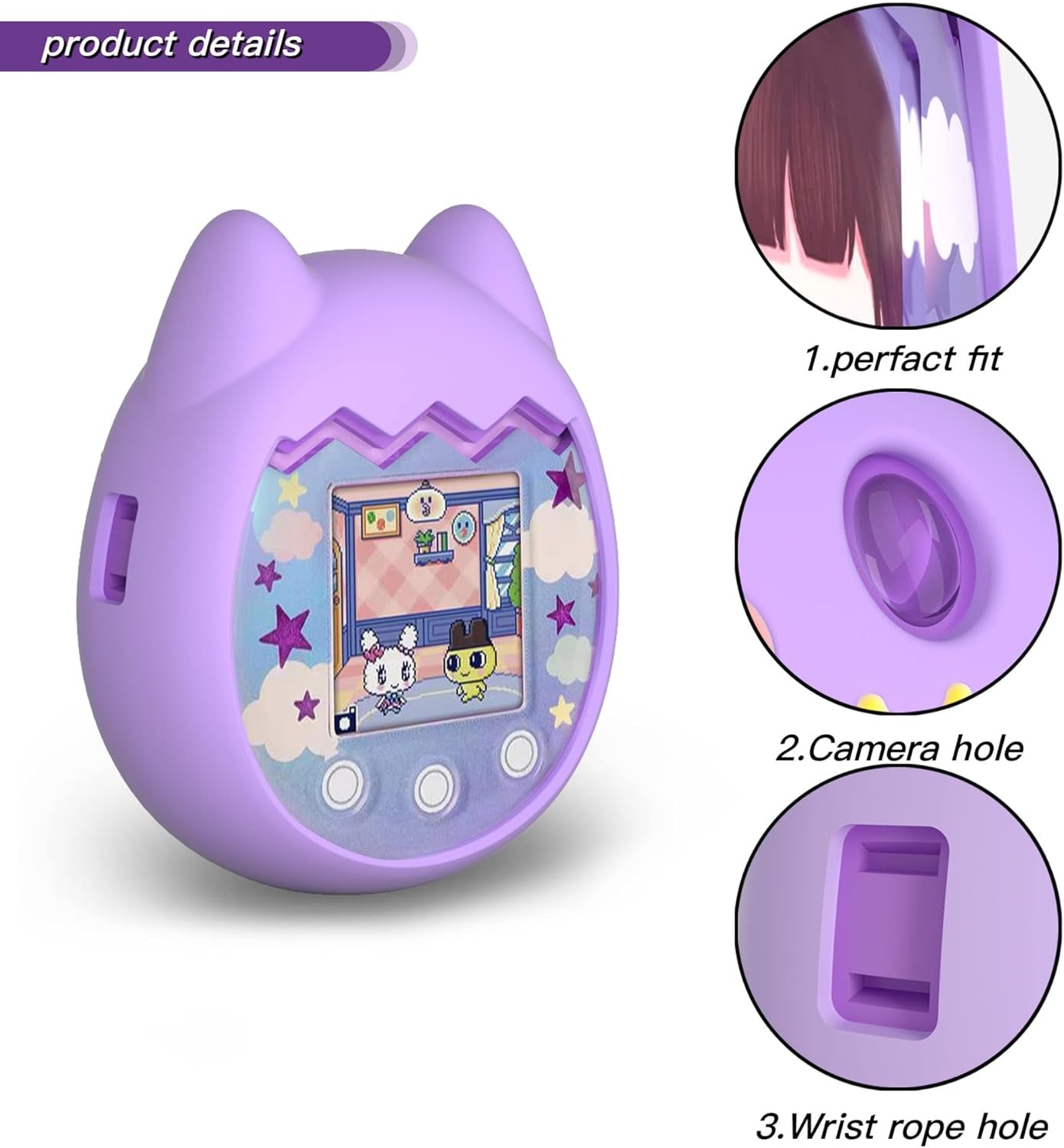 Case for Tamagotchi Pix Virtual Pet Game Machine, Protective Cover for Tamagotchi Pix Sleeve Protector Skin with Hand Strap (Purple) ZOUSA
