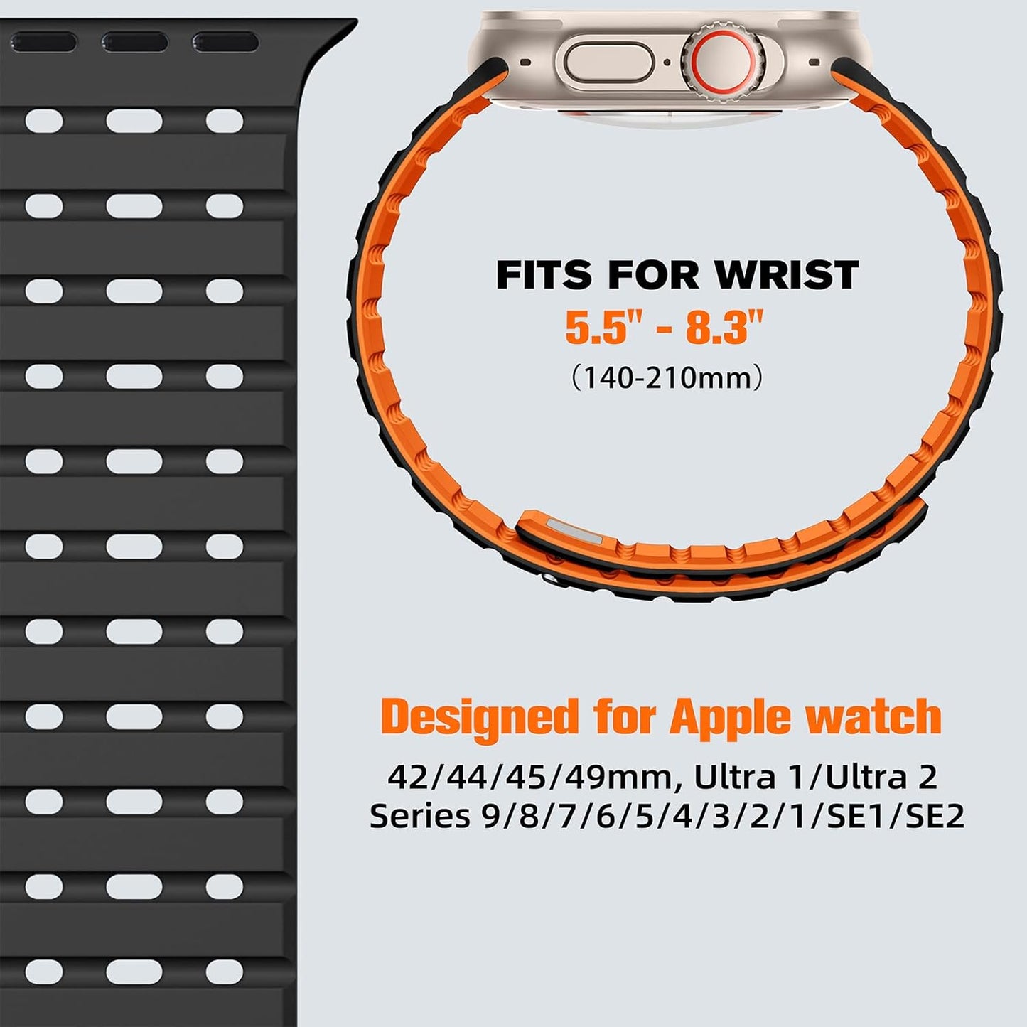 Magnetic Watchband Compatible with Apple Watch Ultra 2/Ultra Band 49Mm/46Mm/45Mm/44Mm/42Mm(3/2/1) Men Women, Rugged Silicone Sport Replacement Strap for Iwatch SE2/SE/10/9/8/7/6/5/4