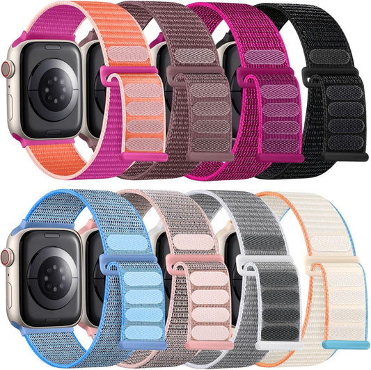 Soft and Breathable Sport Nylon Loop Strap Compatible with Apple Watch Bands 38/40/41MM, 42/44/45/49MM, Women Men Adjustable Straps Compatible with Iwatch Series SE 9/8/7/6/5/4/3/2Ultra 8Pack