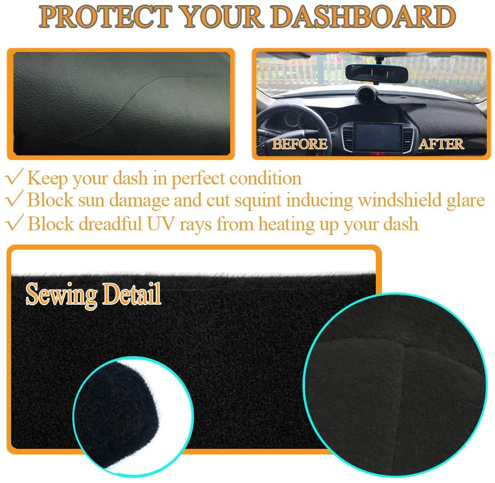 Dash Cover Mat Custom Fit for 2019-2023 Chevy Chevrolet Silverado 1500 2500HD 3500HD/2019-2023 GMC Sierra 1500 2500HD 3500HD W/O Cutout for Heads up Display,Dashboard Pad Carpet(Black) J130
