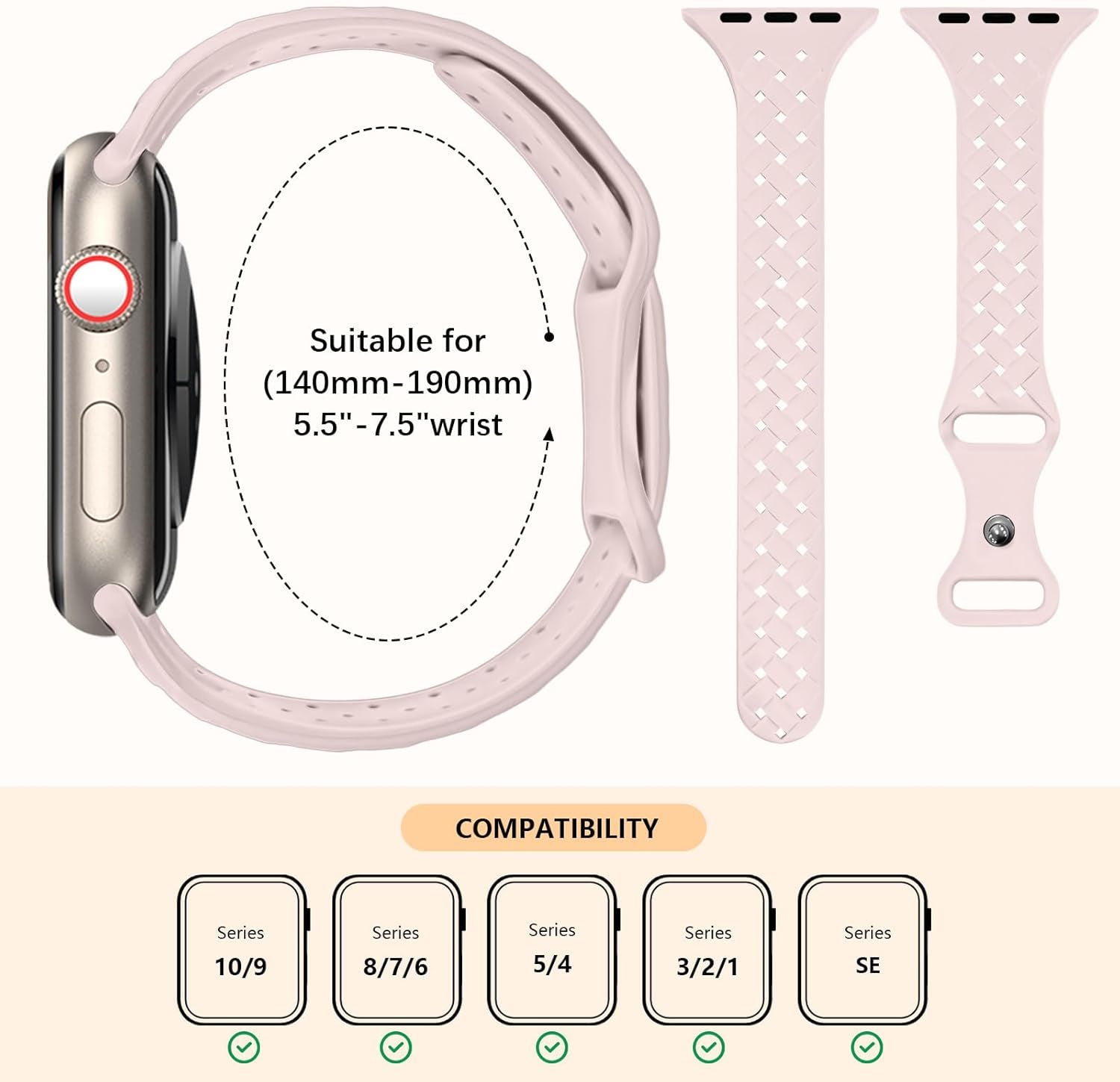 Slim Silicone Braided Bands Compatible for Apple Watch 42Mm 41Mm 40Mm 38Mm, Thin Breathable Sport Adjustable Strap for Iwatch Series SE 10 9 8 7 6 5 4 3 2 1 Women