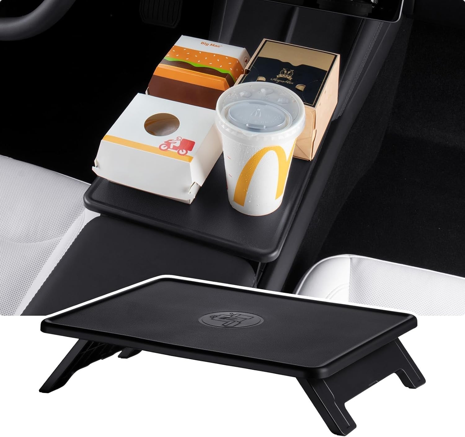 Upgrade Tesla Model 3/Y Table Tray, Foldable Center Console Car Food Eating/Laptop Work Desk for Road Trips 2021-2025 Model Y and 2021-2023 Model 3 Interior Accessories