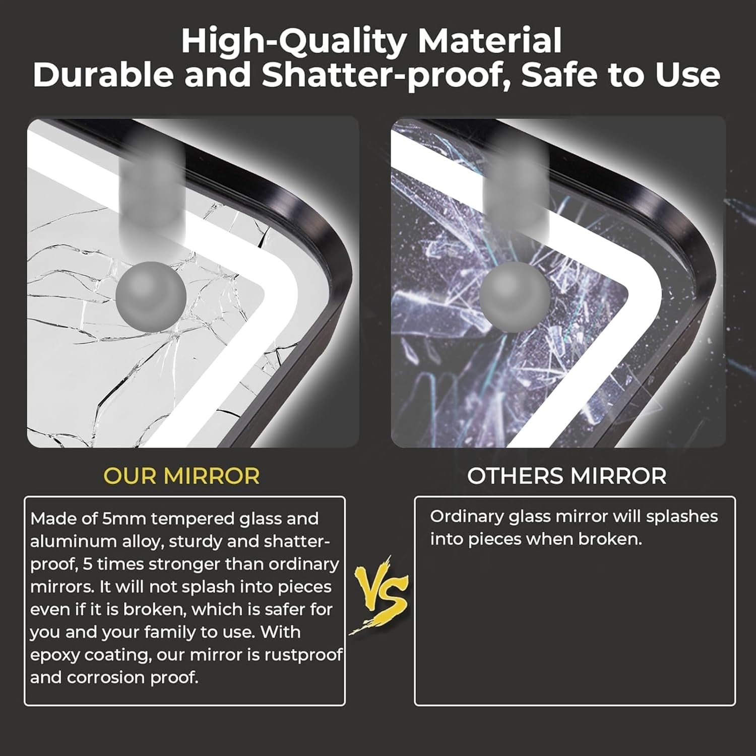 Rectangle LED Bathroom Mirror, 30"X22" Anti-Fog Double Touch Lighted Wall Vanity Mirror 45° Beveled Metal Frame Stepless Adjustable Color Temperature Smart Mirror 3000K-6000K, Gold