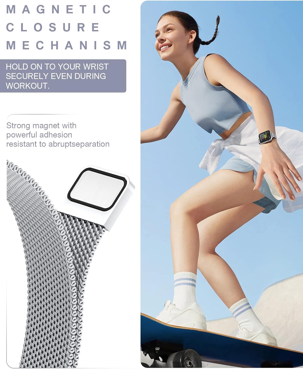 Slim Watch Band Compatible with Apple Watch Band 38Mm 40Mm 41Mm 42Mm 44Mm 45Mm 49Mm Women & Men, Stainless Steel Mesh Loop Magnetic Clasp Replacement for Iwatch Bands Series 9,Ultra 2, SE,