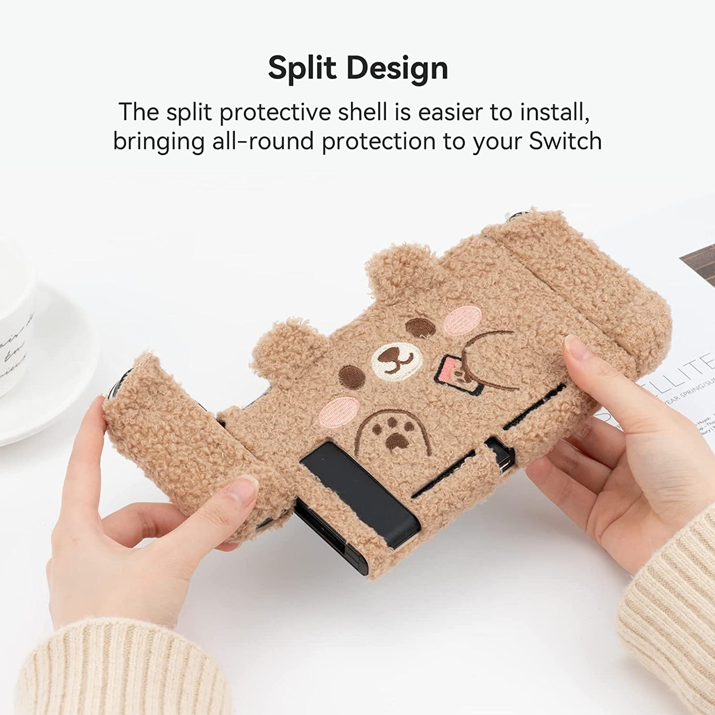 Cute Plush Protective Case Cover Compatible with Switch - Shock-Absorption and Anti-Scratch - Plush Bear (For Switch 2017)