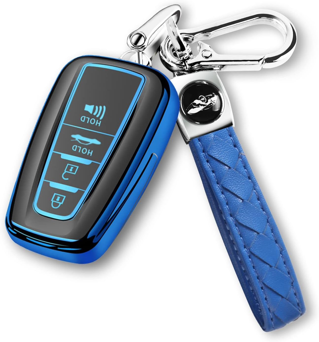 for Toyota Key Fob Cover with Keychain Suitable for Highlander RAV4 Camry Avalon C-HR Corolla GT86 Premium TPU Key Fob Case (Style 2-Blue)