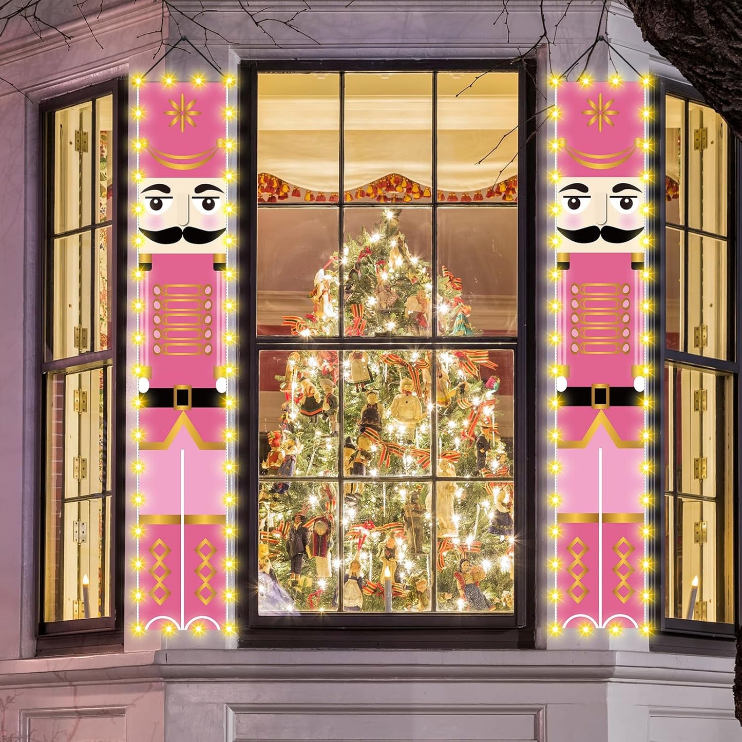 Pink Nutcracker Christmas Decorations with Lights Pink Nutcracker Porch Banner Outdoor Christmas Nutcracker Decorations and Supplies for Home Party