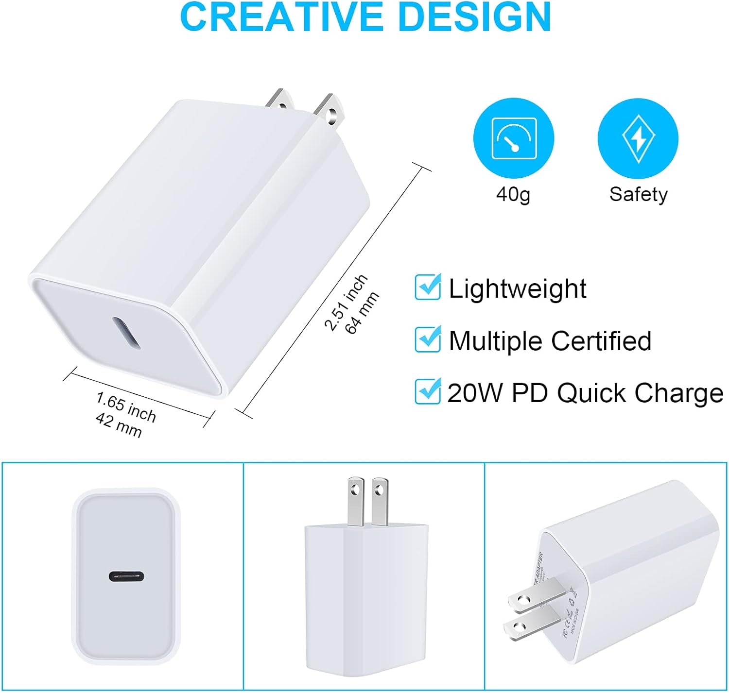 Iphone Fast Charger Block, 2Pack 20W USB C Power Adapter Type C Wall Charger for Iphone 16E/16/16 Pro/16 Pro Max/16 Plus/15/14/13/12/11/Pro/Max/Mini/Se/Xr/Xs, Samsung Galaxy A16 5G A15, Pixel 9 Pro XL