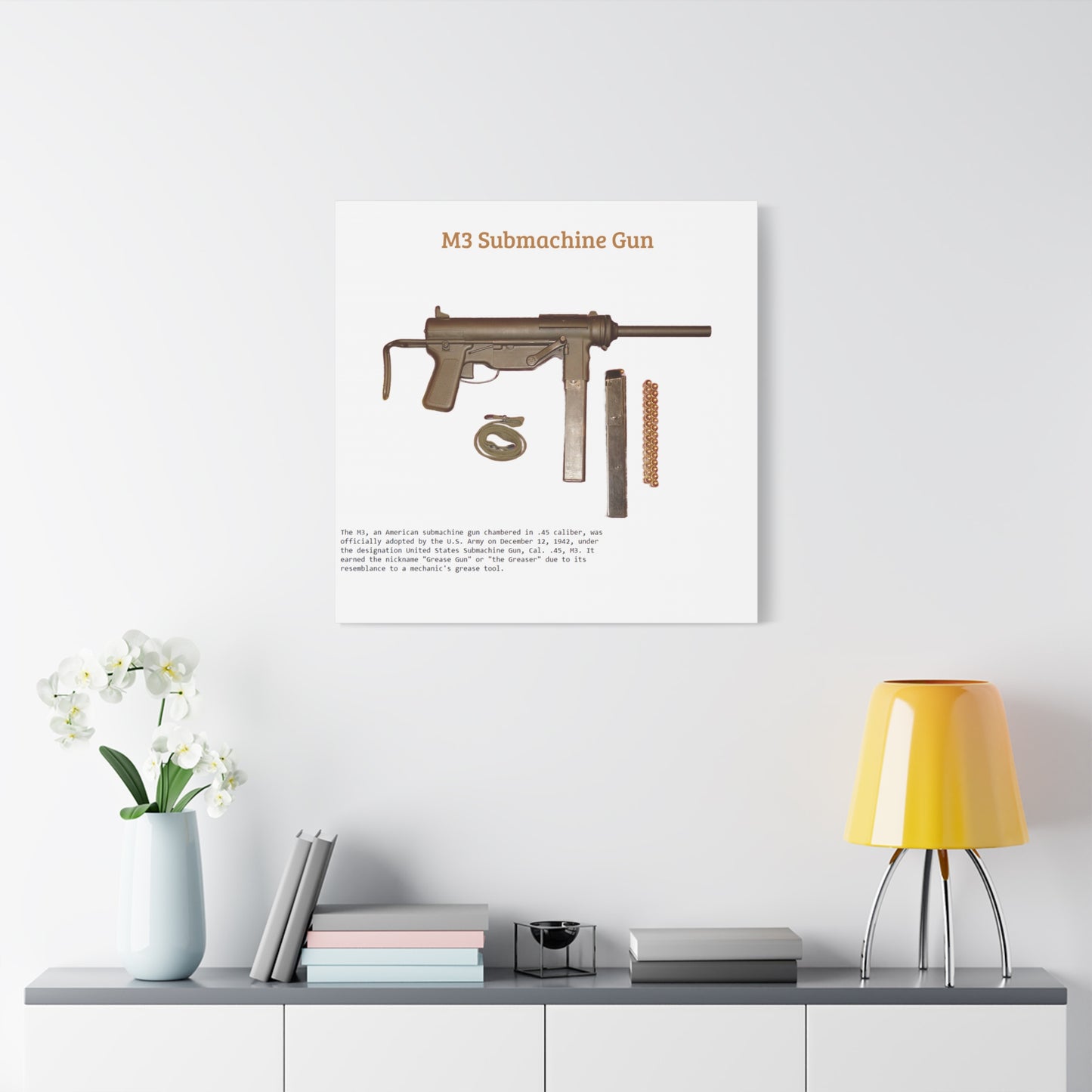 Grease Gun M3 submachine gun Matte Canvas, Stretched, 1.25"