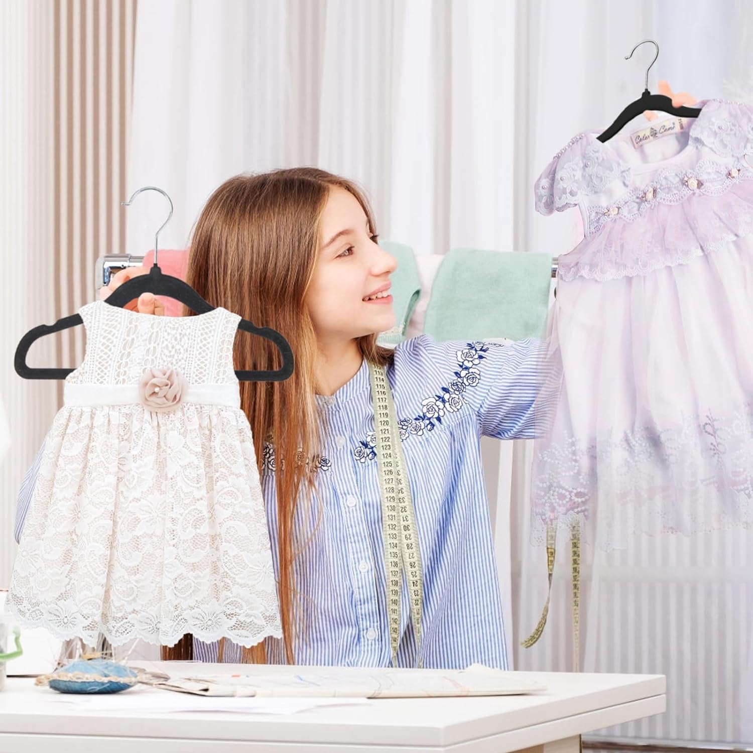 Baby Clothes Hanger, 11.6 Inch Kids Black Velvet Hanger, Non Slip Children Felt Hanger, Toddler Hanger for Infant Closet Space Saving (Black, 60Pack)