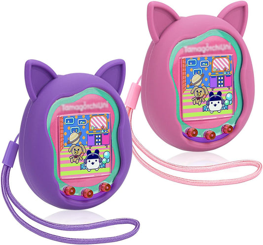 2Pack  Silicone Case for Tamagotchi Uni, Protective Cover for Tamagotchi Uni Protector Skin with Hand Strap (Pink+Purple) ZOUSA