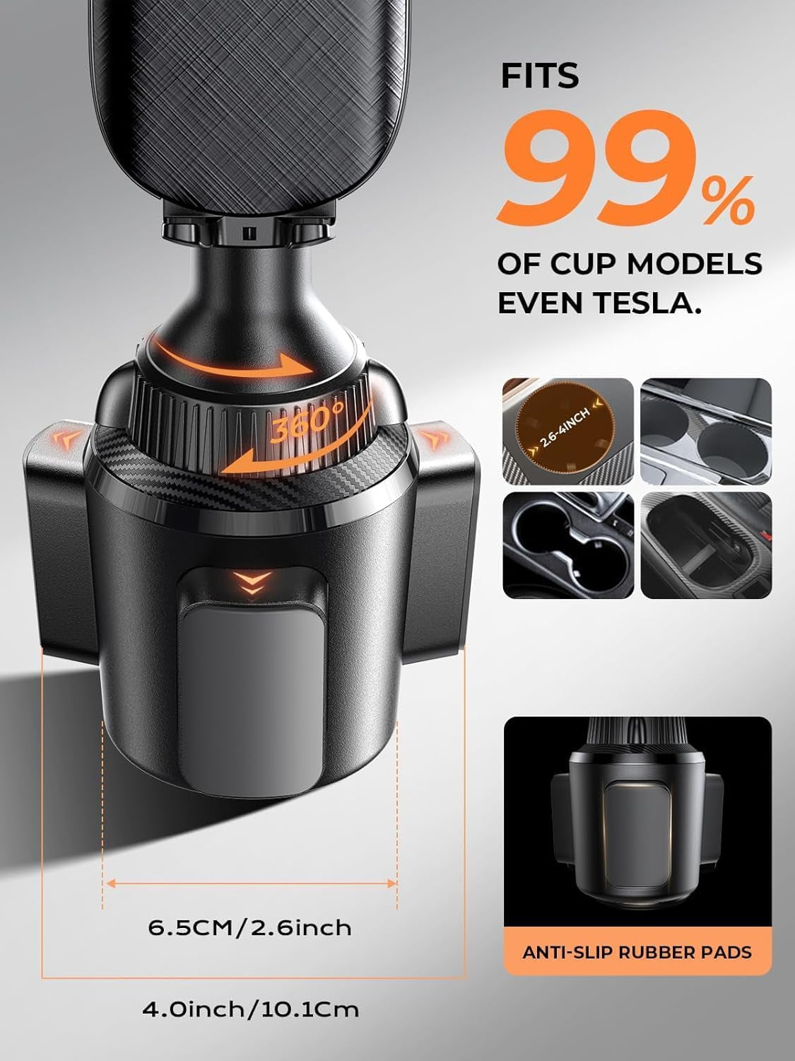 Cup Phone Holder for Car No Shaking Car Phone Holder Mount, 360° Adjustable Car Accessories for Women Trucks Suvs Golf, Compatible with Iphone 16E 16 15 14 13 plus Pro Max Samsung S25 All 4-7''