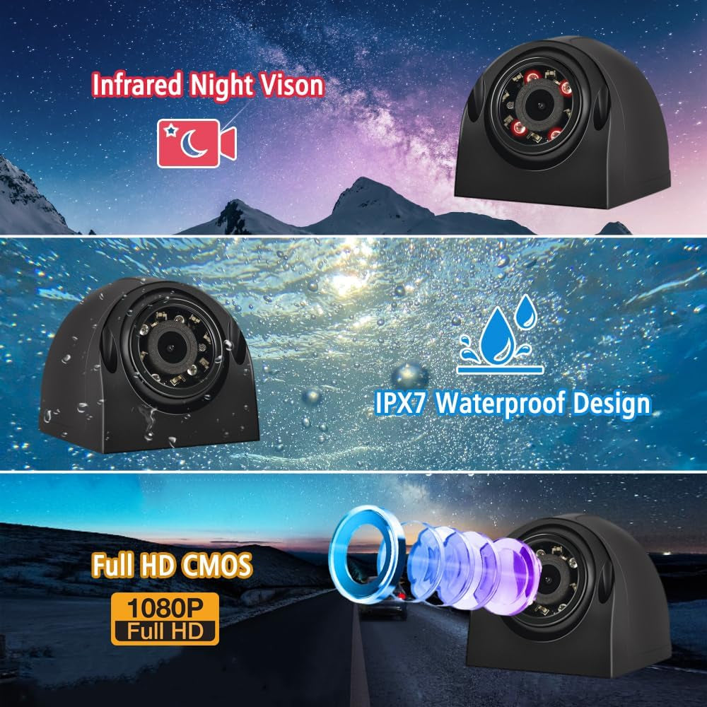 H7 4CH Truck Dash Camera 360 DVR Dash Cam Security Camera System Vehicle Backup Cameras 1080P Front Rear Side View 7.0'' Monitor W/Gps IR Night Vision for RV Semi Truck Trailer Tractor TRUCK DRIVER