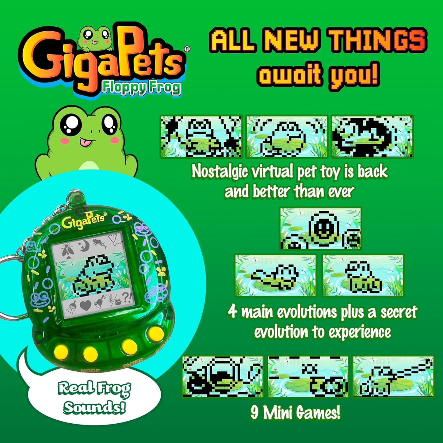 Giga Pet Virtual Pet for Kids Ages 5 and Up, 90S Throwback, Floppy Frog | 25Th Anniversary Edition Upgraded Collector’S Edition | Kids Learn to Take Care of a Pet ZOUSA