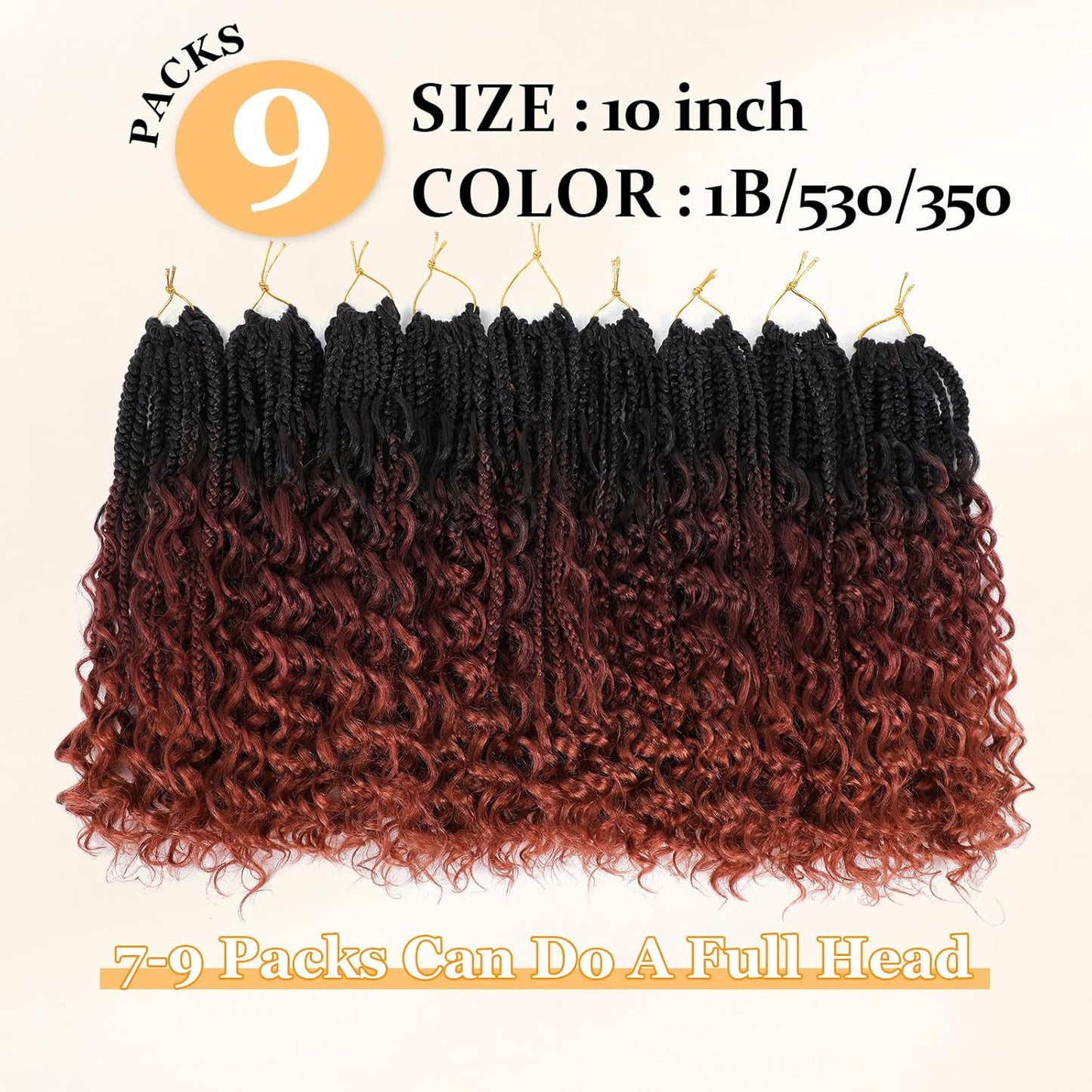 Goddess Box Braids Crochet Hair 10 Inch Boho Crochet Box Braids with Curly Ends, 9 Packs Bohomian Box Braids Crochet Hair for Black Women Pre Looped Box Braids Crochet Hair (10Inch,1B/530/350)