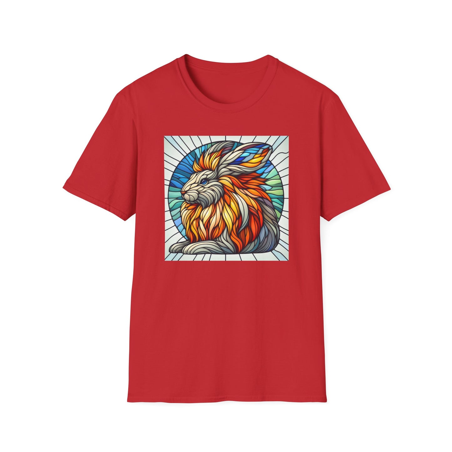 Lionhead Rabbit Animal Stained Glass Design Unisex Softstyle T-Shirt