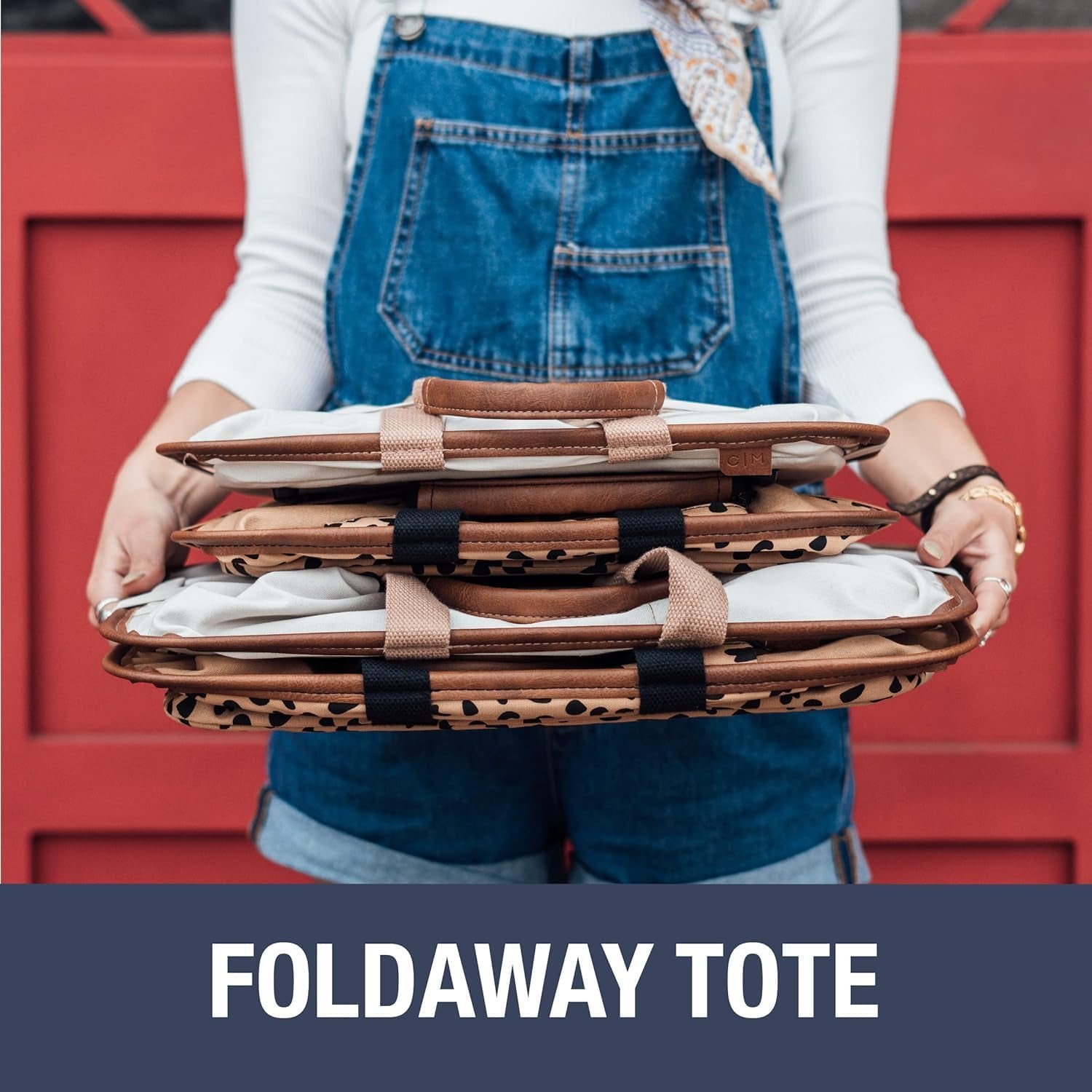 Collapsible LUXE Tote, Geometric Taupe - 30L (8 Gal) Structured Tote Bag with Handles and Reinforced Bottom - Reusable Grocery Bag, Shopping Bag, Utility Tote Bag