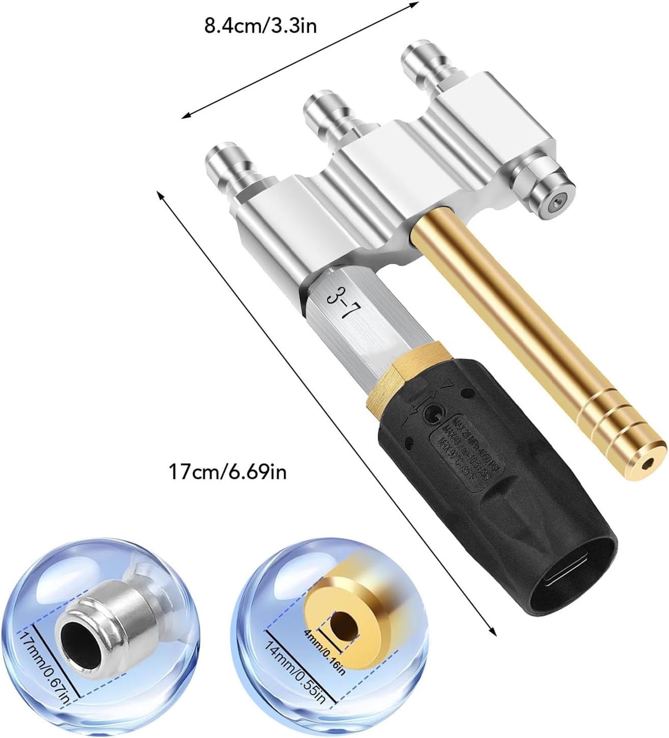 M5 Twist Nozzle, 1000-6000Psi 3-7GPM 3 in 1 High Pressure Long Reach Soap Nozzle, Adjustable Spray Angle, Stainless Steel, Quick Connection for Pressure Washer, Picklejet