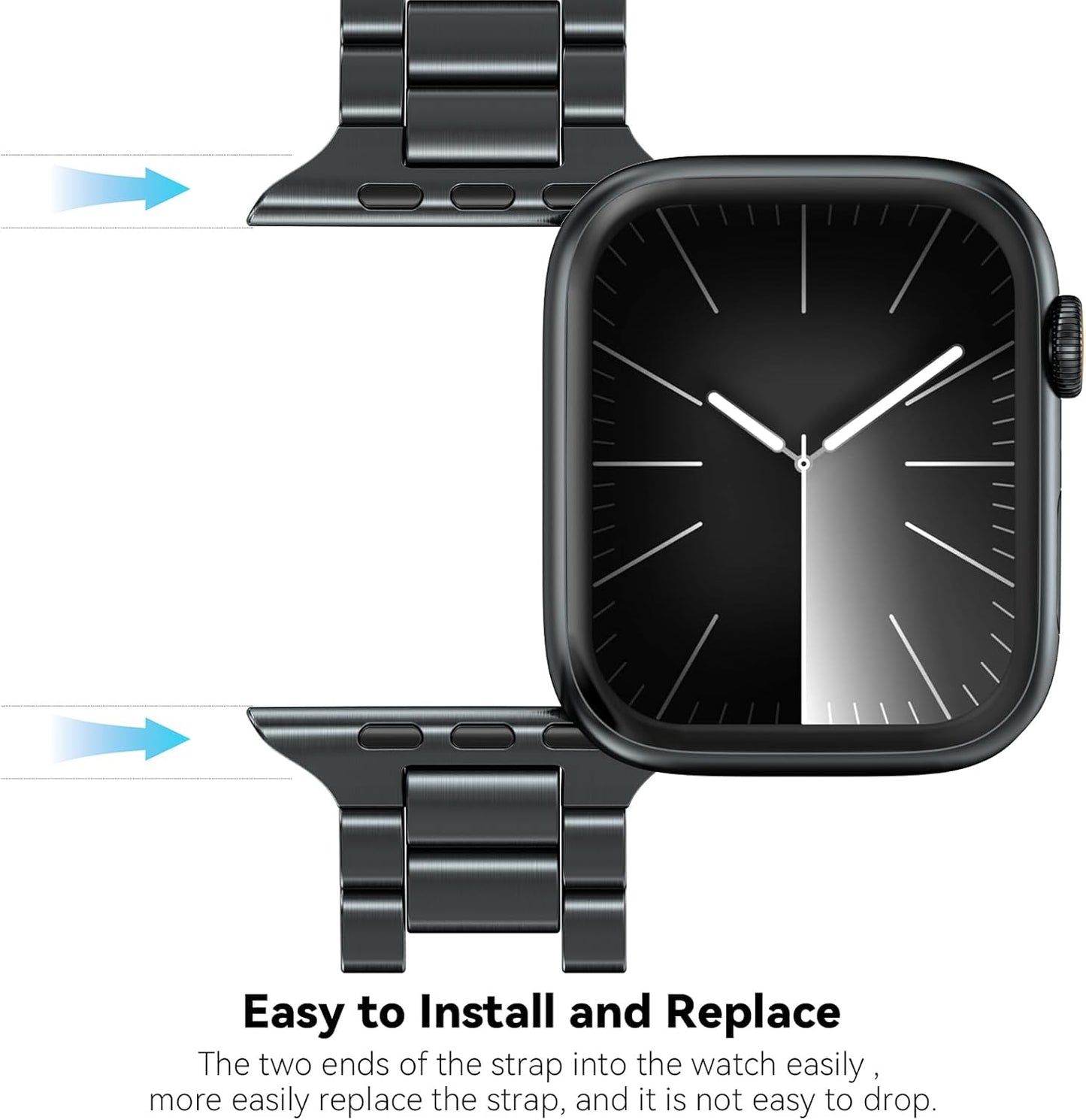 Compatible with Apple Watch Band 49Mm 45Mm 44Mm 42Mm for Men Women, Stainless Steel Metal Watch Bands for Iwatch SE2 SE Series 9 8 7 6 5 4 3 2 1 Midnight Black