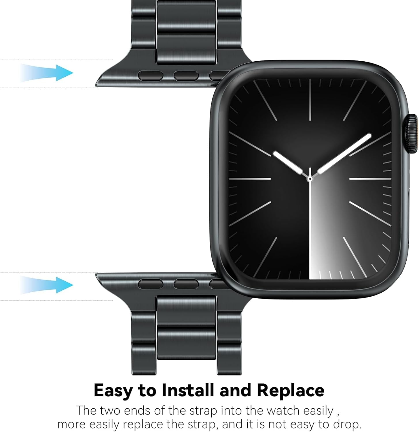 Compatible with Apple Watch Band 49Mm 45Mm 44Mm 42Mm for Men Women, Stainless Steel Metal Watch Bands for Iwatch SE2 SE Series 9 8 7 6 5 4 3 2 1 Midnight Black
