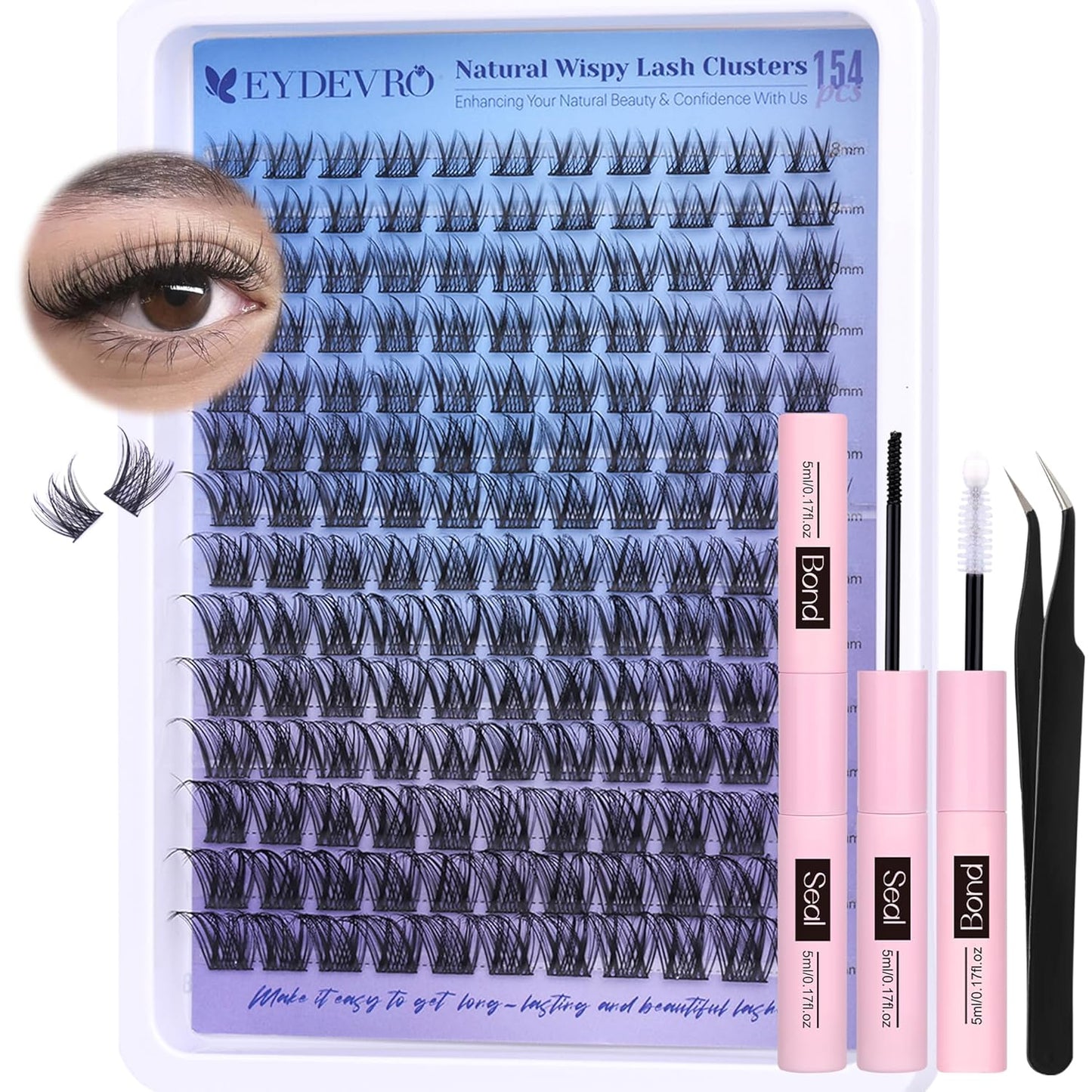 Fluffy Lash Clusters Kit 80D100D Volume Lash Extension Kit 280 Pcs Left/Right Cluster Eyelash Extension Kit D Curl Thick Mega Lash Clusters with Waterproof Lash Bond and Seal and Lash Tweezers